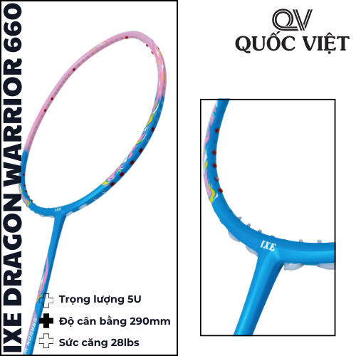 Vợt cầu lông Ixe Dragon Warrior 660 chính hãng Quốc Việt Badminton giá rẻ, chất lượng, siêu nhẹ