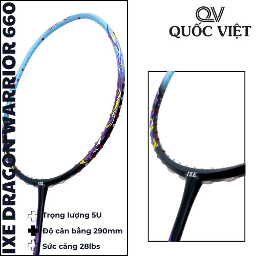 Vợt cầu lông Ixe Dragon Warrior 660 chính hãng Quốc Việt Badminton giá rẻ, chất lượng, siêu nhẹ