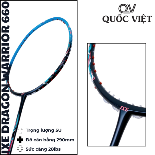 Vợt cầu lông Ixe Dragon Warrior 660 chính hãng Quốc Việt Badminton giá rẻ, chất lượng, siêu nhẹ