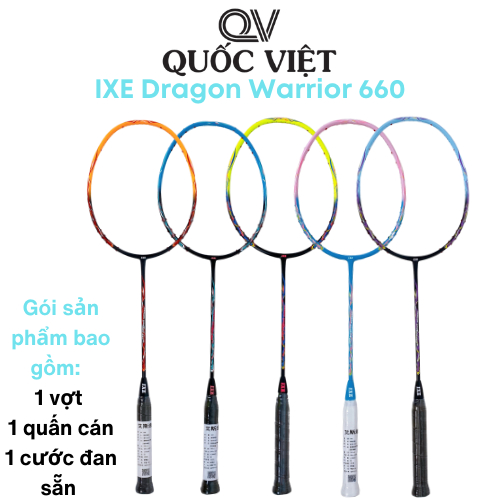 Vợt cầu lông Ixe Dragon Warrior 660 chính hãng Quốc Việt Badminton giá rẻ, chất lượng, siêu nhẹ