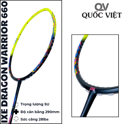 Vợt cầu lông Ixe Dragon Warrior 660 chính hãng Quốc Việt Badminton giá rẻ, chất lượng, siêu nhẹ