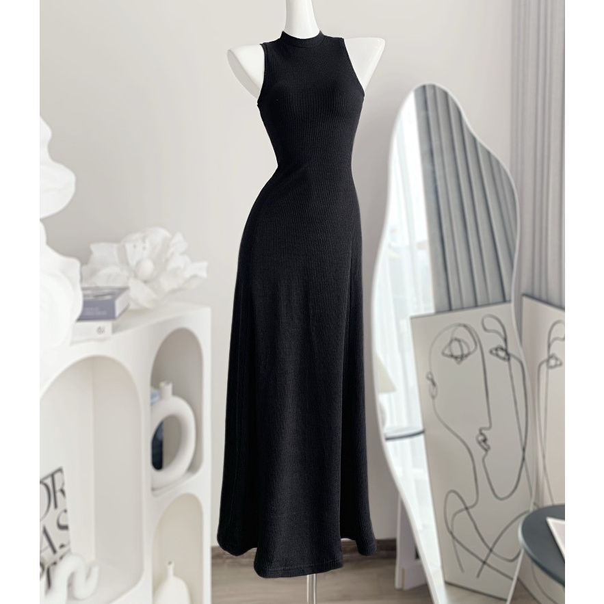 Váy len tăm nhám cổ 3p dáng dài thướt tha - MEI