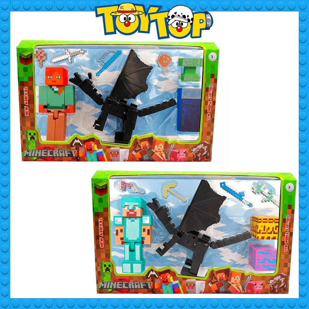 [Lẻ 1 mẫu] Đồ chơi mô hình minecraft thế giới vuông my world nhân vật Alex Steve tấn công rồng Ender
