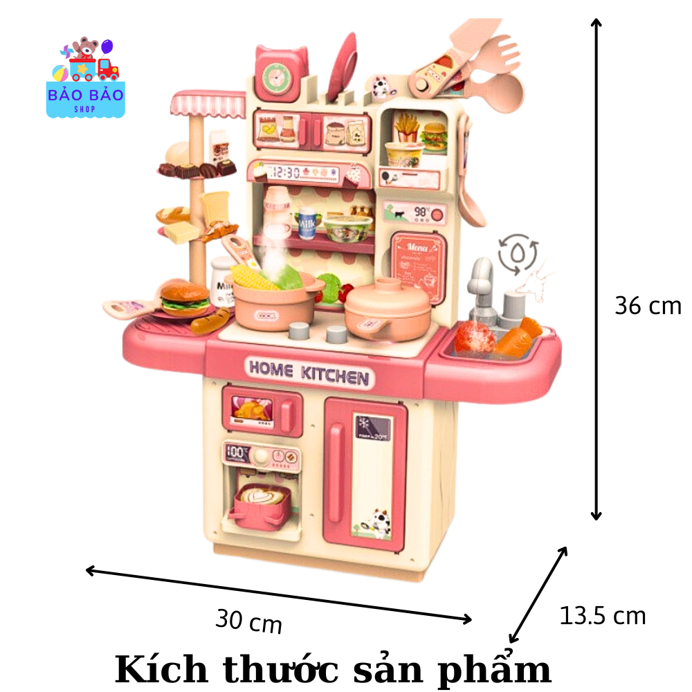 Bộ đồ chơi nhà bếp có hiệu ứng đèn, vòi nước thật và khói cao 36cm