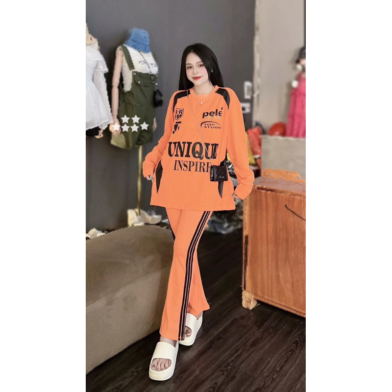 Set Bộ Gân Thể Thao Dài Áo Rộng Quần Dài MaM, Set Áo Suông Quần loe