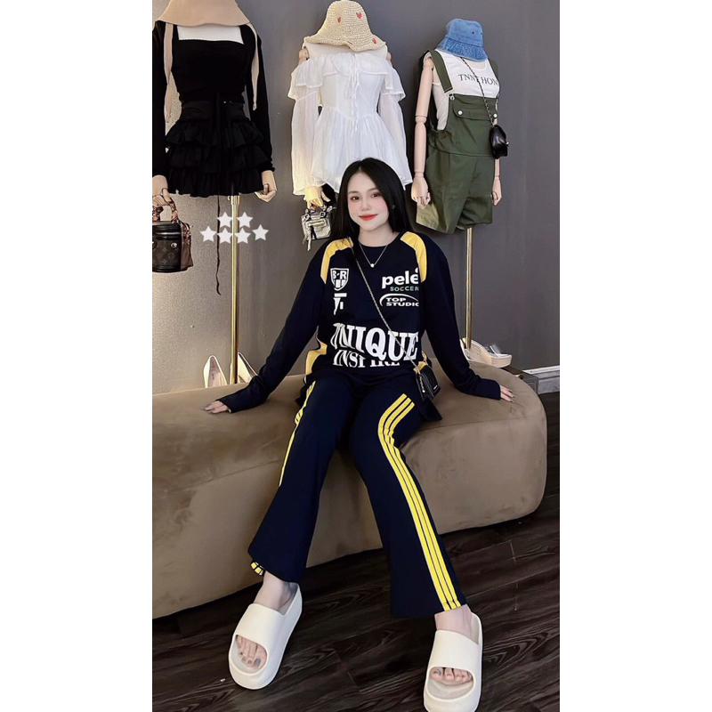 Set Bộ Gân Thể Thao Dài Áo Rộng Quần Dài MaM, Set Áo Suông Quần loe