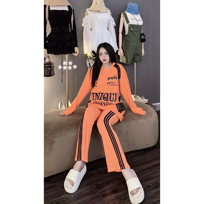 Set Bộ Gân Thể Thao Dài Áo Rộng Quần Dài MaM, Set Áo Suông Quần loe