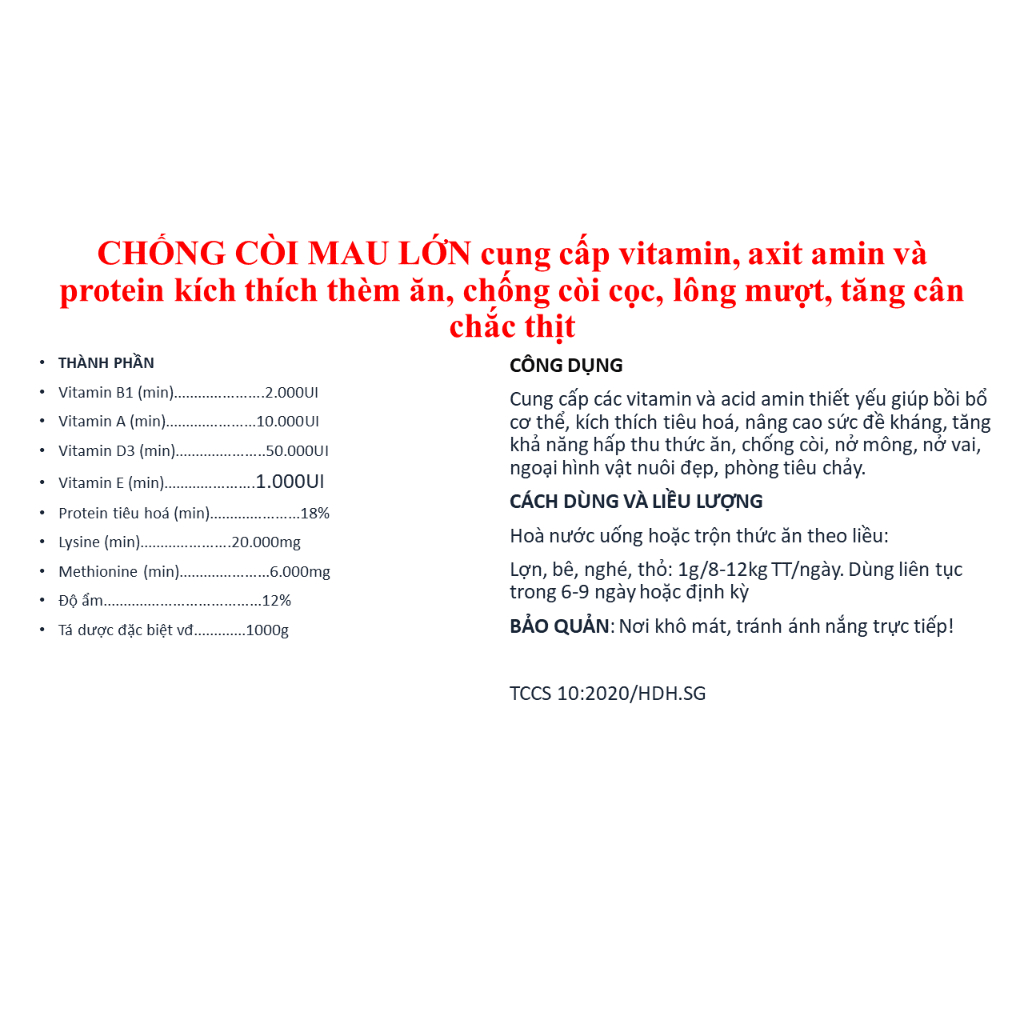 CHỐNG CÒI MAU LỚN gói 1kg thèm ăn chống còi lông mượt tăng cân chắc thịt