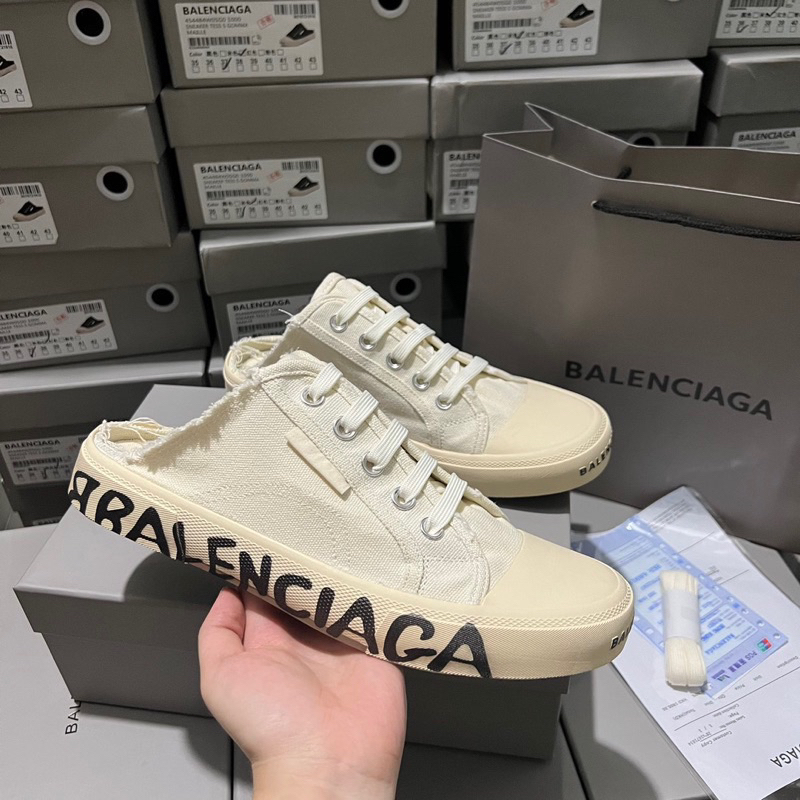 Giày thể thao đạp gót BALENCIAGA canvas trơncao cấp, Sục BALENCIAGA trơn