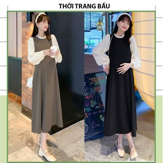 V521 VÁY ĐẦM CÔNG SỞ MÀU THU-ĐẦM BÀU THIẾT KẾ DÁNG SUÔNG DÀI PHỐI TAY VOAN XINH XẮN DÁNG TIỂU THƯ FRESIZE MẶC ĐI LÀM