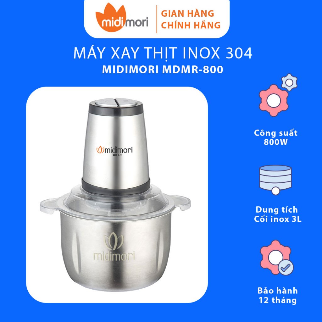 Máy xay thịt cối inox 3 lít Midimori MDMR-800 (800W) - Hàng chính hãng