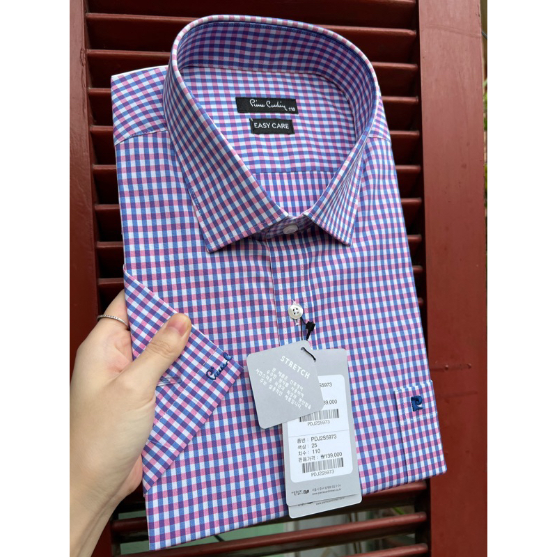 Sơ mi cộc tay nam Pier.re Car.din.16 mầu dáng suông vạt ngang