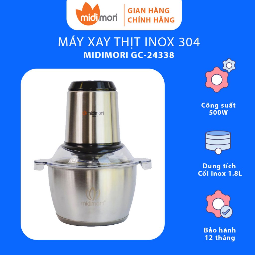 Máy Xay Thịt Đa Năng Thân Inox Midimori GC-24338 (500W) - Hàng Chính Hãng