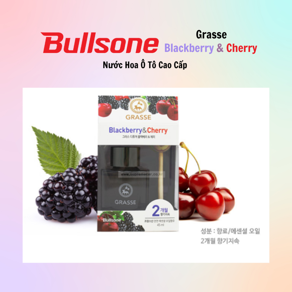 Nước Hoa Ô Tô Cao Cấp Bullsone Grasse Diffuser Blackberry & Cherry (Hương Dâu Đen Và Quả Anh Đào) - Hàng Chính Hãng