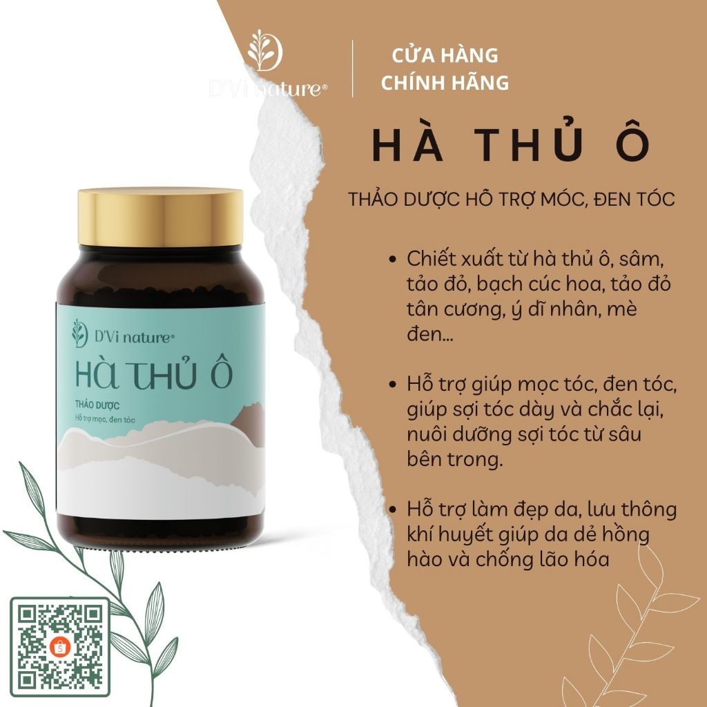 Hà thủ ô cô viên D'Vi nature thảo dược giúp nuôi dưỡng sợi tóc từ sâu bên trong, hỗ trợ mọc tóc, đen tóc, sợi tóc dày