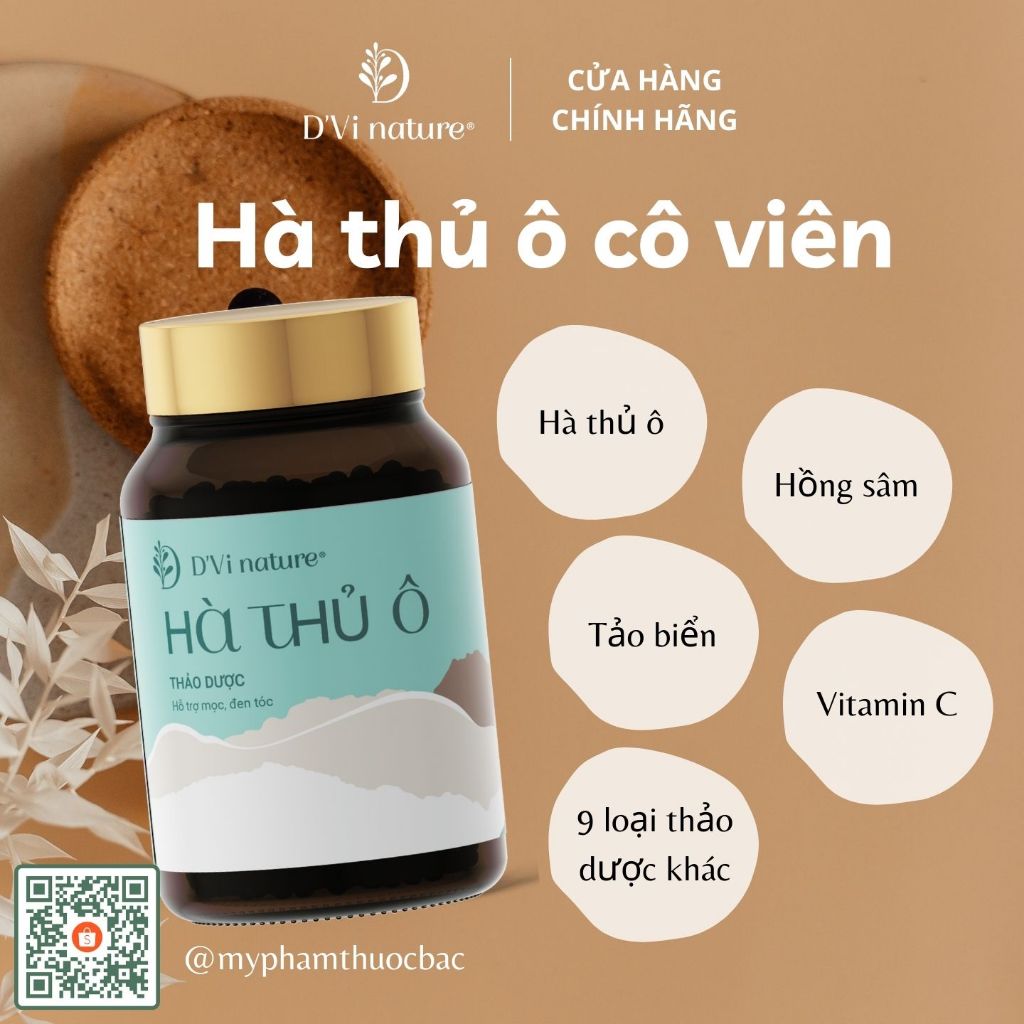 Hà thủ ô cô viên D'Vi nature thảo dược giúp nuôi dưỡng sợi tóc từ sâu bên trong, hỗ trợ mọc tóc, đen tóc, sợi tóc dày