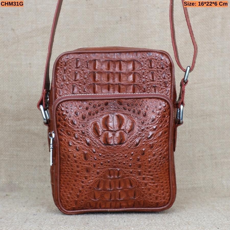 Túi Đeo Chéo Nam Da Cá Sấu Size Nhỏ 16*22*6 Cm || Vân Gù Cá Sấu Có Giấy Tờ Nguồn Gốc Đi kèm