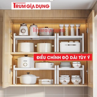 Giá kệ để đồ nhà bếp, tủ bếp Trùm Gia Dụng, điều chỉnh kích thước , chất liệu thép Carbon, phù hợp hầu hết tủ bếp.