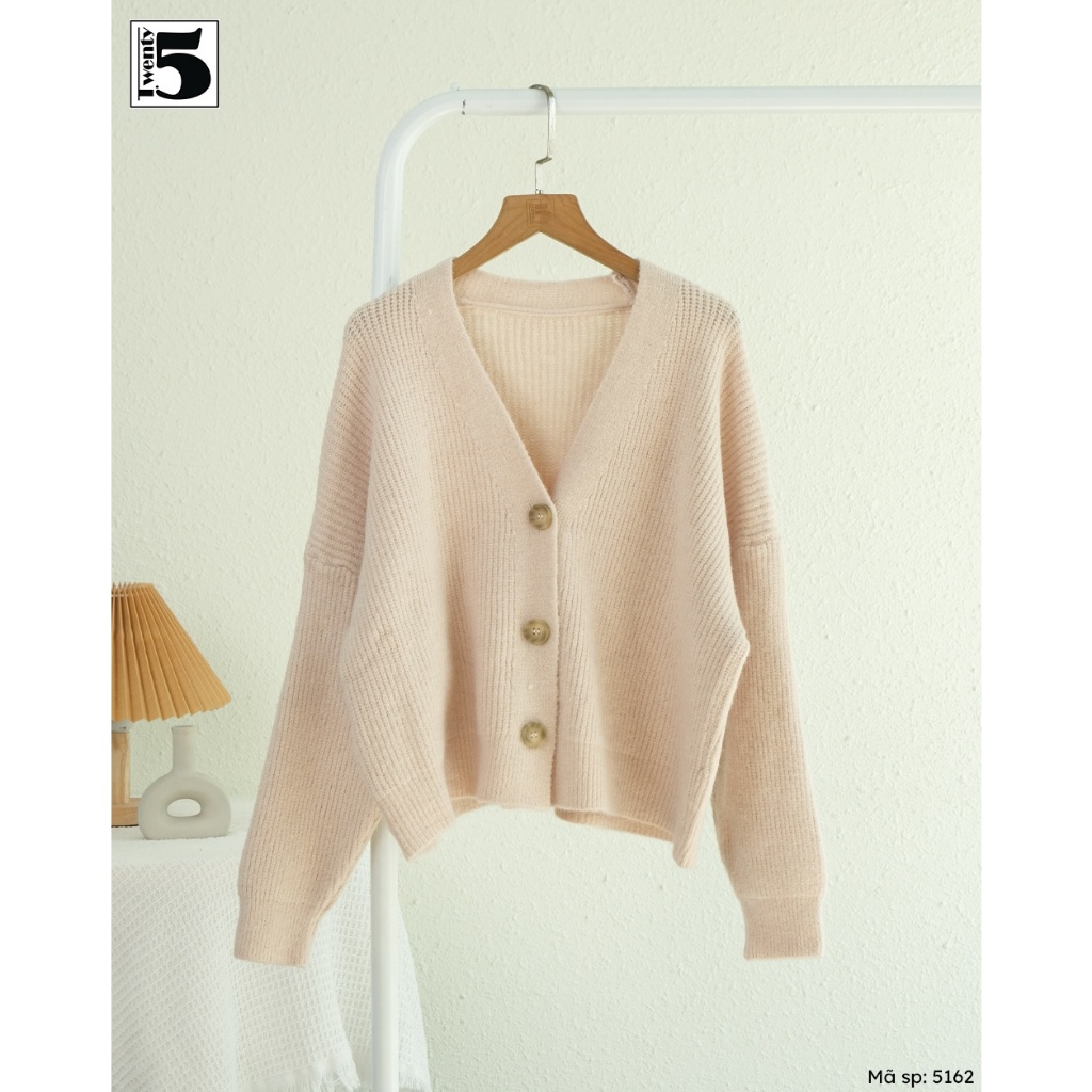 Áo len cardigan cổ V sâu, 3 cúc, bo tay Twenty.Five 5162