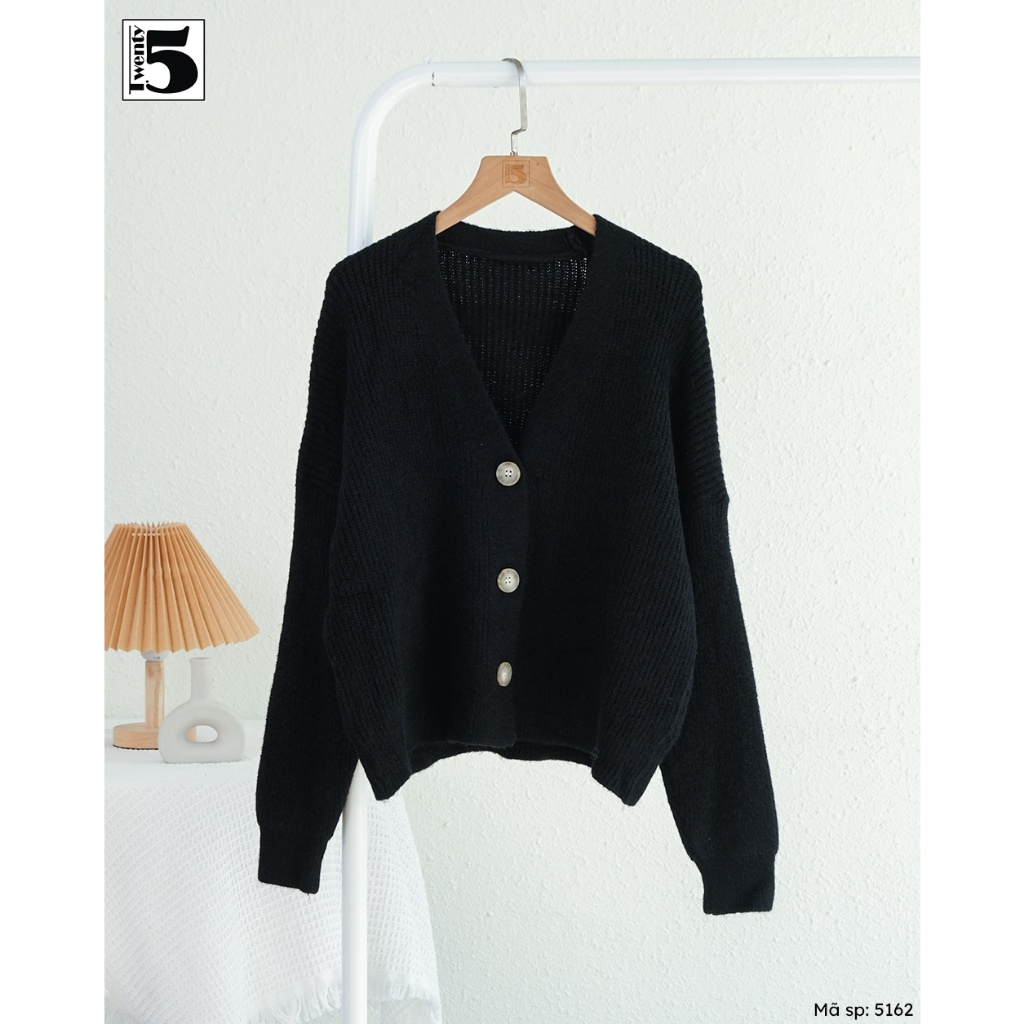 Áo len cardigan cổ V sâu, 3 cúc, bo tay Twenty.Five 5162