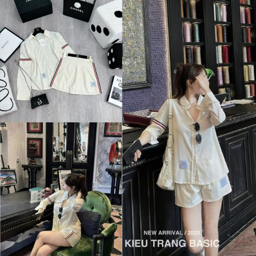Set bộ đồ nữ áo Sơ Mi dài tay viền sọc mix quần sooc đùi ống rộng, bộ thu đông siêu hách dáng đẹp mê hot nhất BTD04