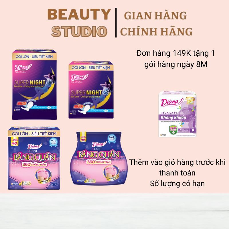 Băng vệ sinh Diana ban đêm gói lớn siêu tiết kiệm gói 2 miếng/5 miếng/12 miếng