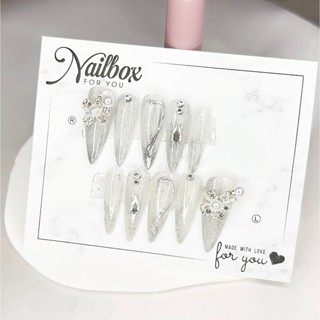 [LC16] Nailbox thiết kế 10 móng úp  - Mã trắng thạch mix nhũ flash  đính charm đá sáng