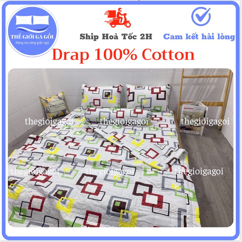 Bộ Drap  100% Cotton, ga trải giường thoáng mát, thấm hút mồ hôi