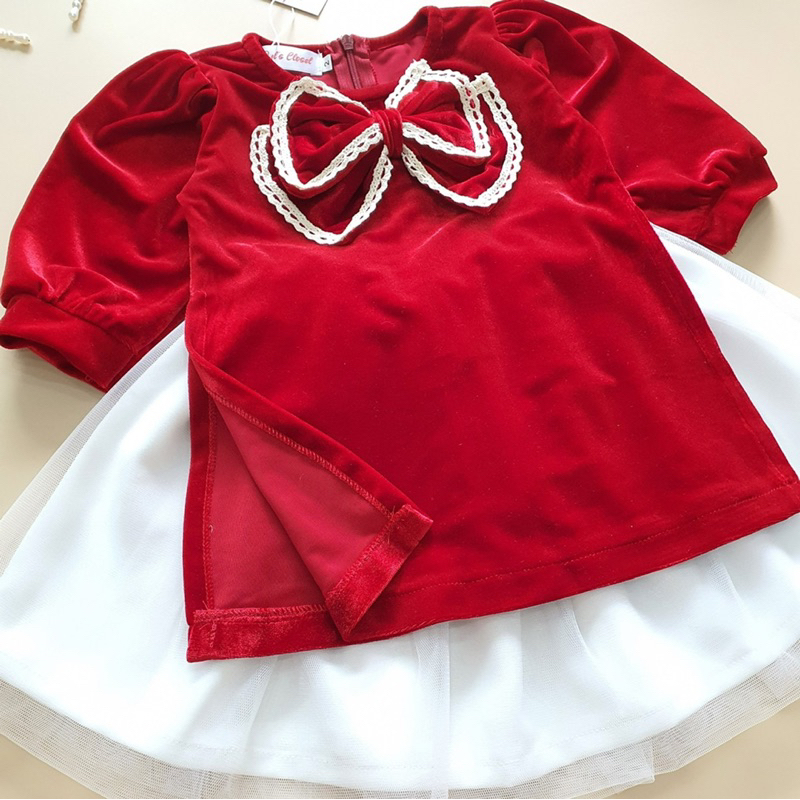 Áo Dài Cách Tân Nhung Đỏ NHÍM XÙ KIDS Tặng Kèm Cài Cho Bé Gái 6 Tháng Đến 8 Tuổi AD126