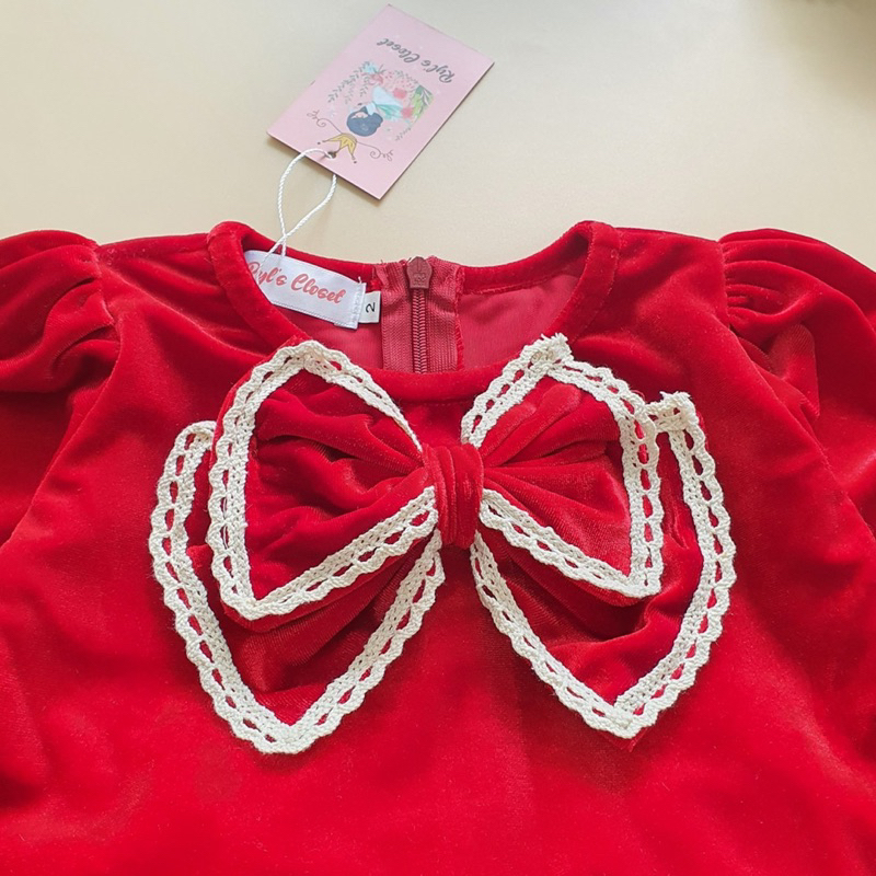 Áo Dài Cách Tân Nhung Đỏ NHÍM XÙ KIDS Tặng Kèm Cài Cho Bé Gái 6 Tháng Đến 8 Tuổi AD126