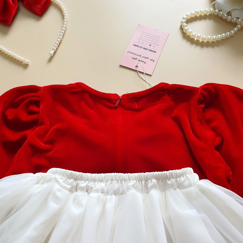 Áo Dài Cách Tân Nhung Đỏ NHÍM XÙ KIDS Tặng Kèm Cài Cho Bé Gái 6 Tháng Đến 8 Tuổi AD126