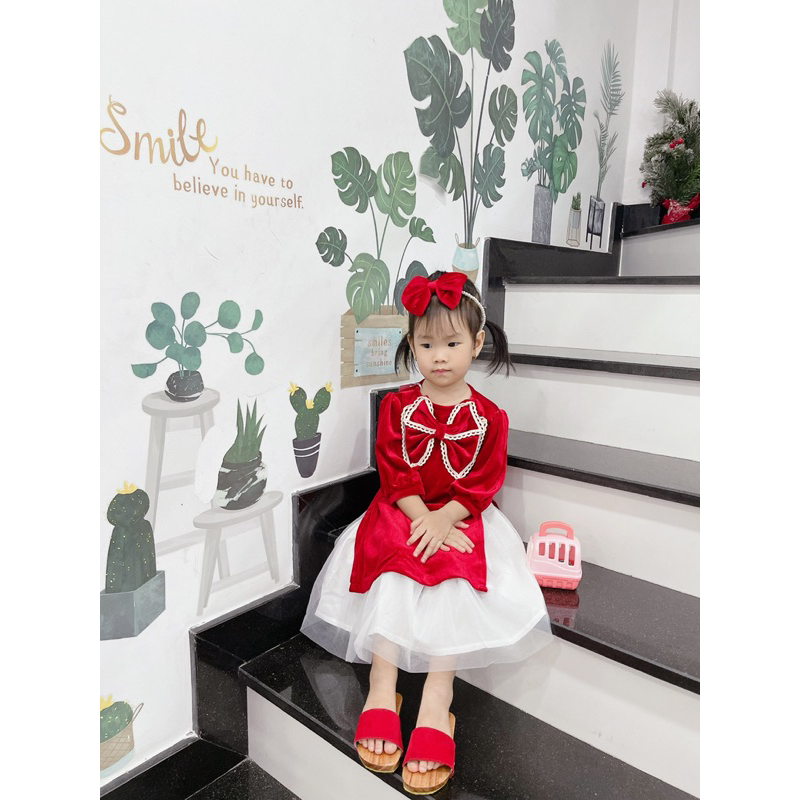 Áo Dài Cách Tân Nhung Đỏ NHÍM XÙ KIDS Tặng Kèm Cài Cho Bé Gái 6 Tháng Đến 8 Tuổi AD126