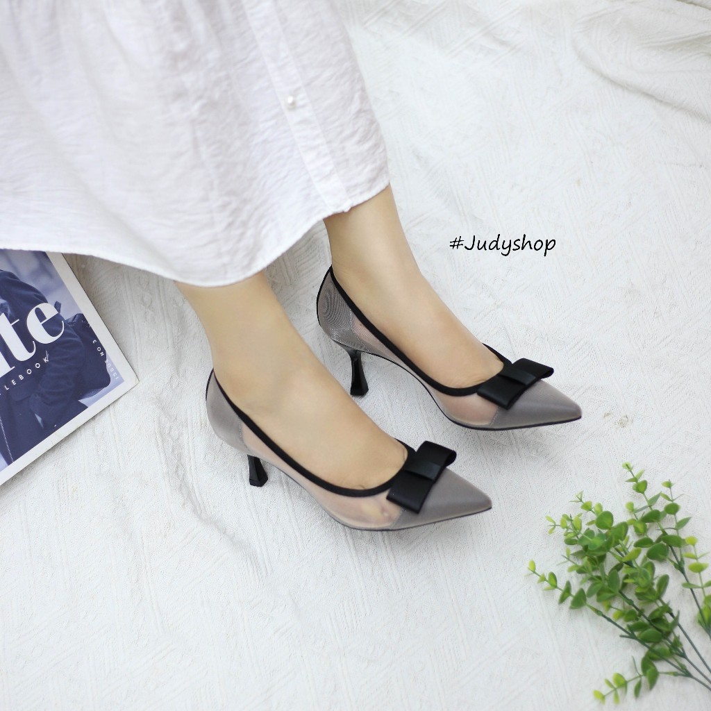 Giày Judy- Giày Cao Gót MIDI Lưới Nơ 7p QCCC