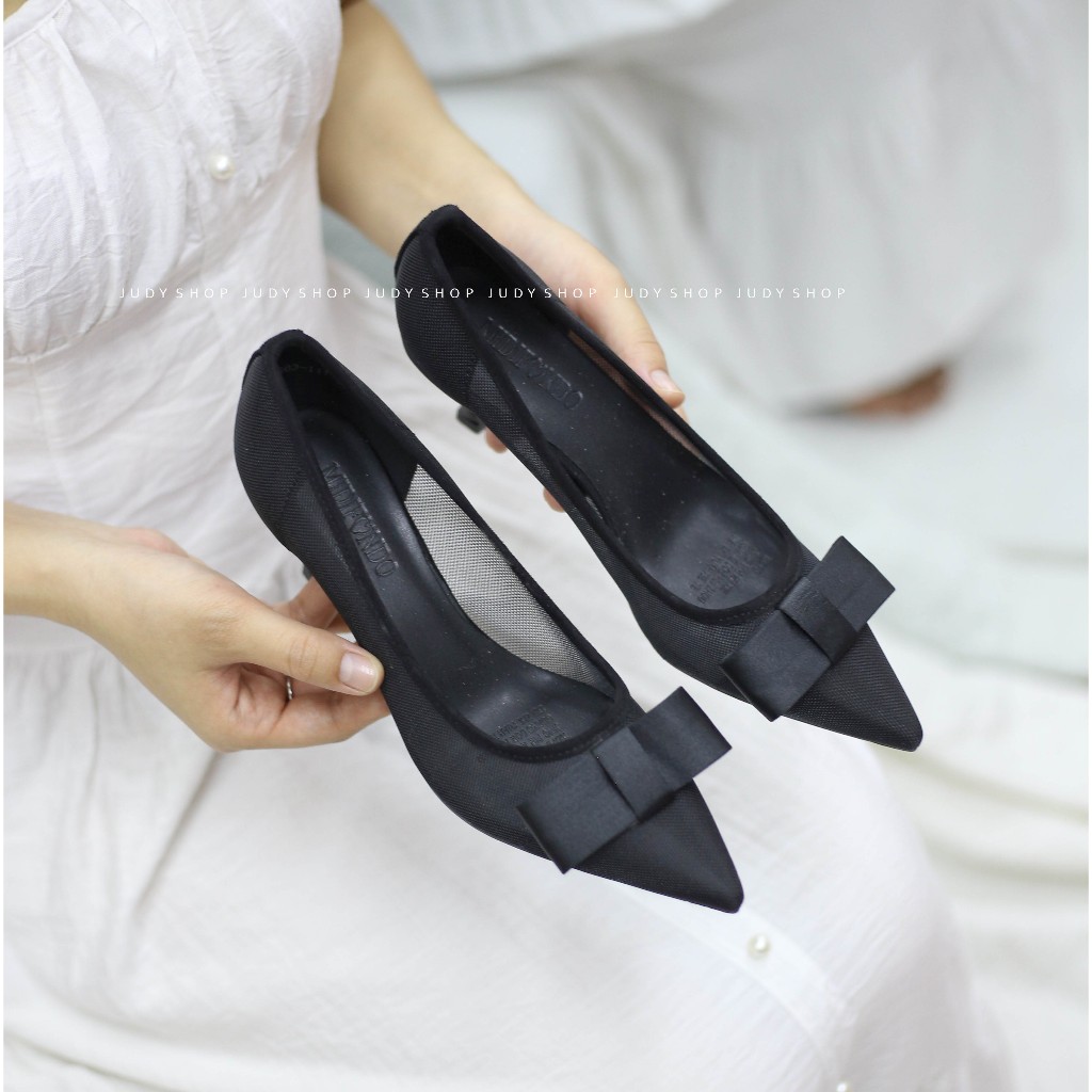 Giày Judy- Giày Cao Gót MIDI Lưới Nơ 7p QCCC