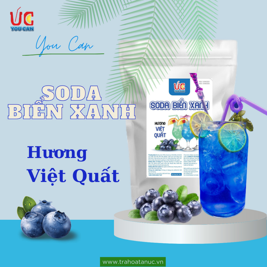 Soda BIỂN XANH HƯƠNG VIỆT QUẤT UC. Hàng Công Ty, có sẵn Gas, dễ pha chế, cost thấp màu đẹp 1 gói 500 gr