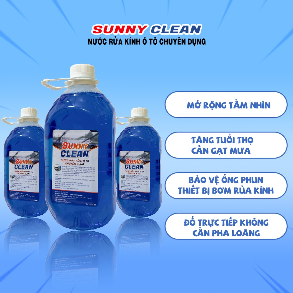 Nước rửa kính ô tô chuyên dụng 1 thùng 6 can 2 lít chính hãng SunnyClean
