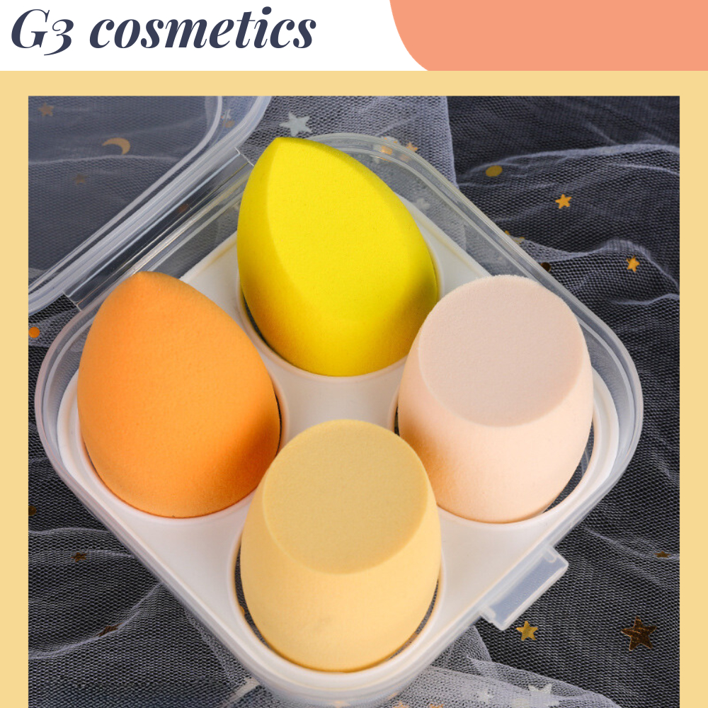Hộp 4 mút trang điểm tông màu Pastel hình giọt nước xinh xắn mút tán kem nền make up chuyên ngiệp