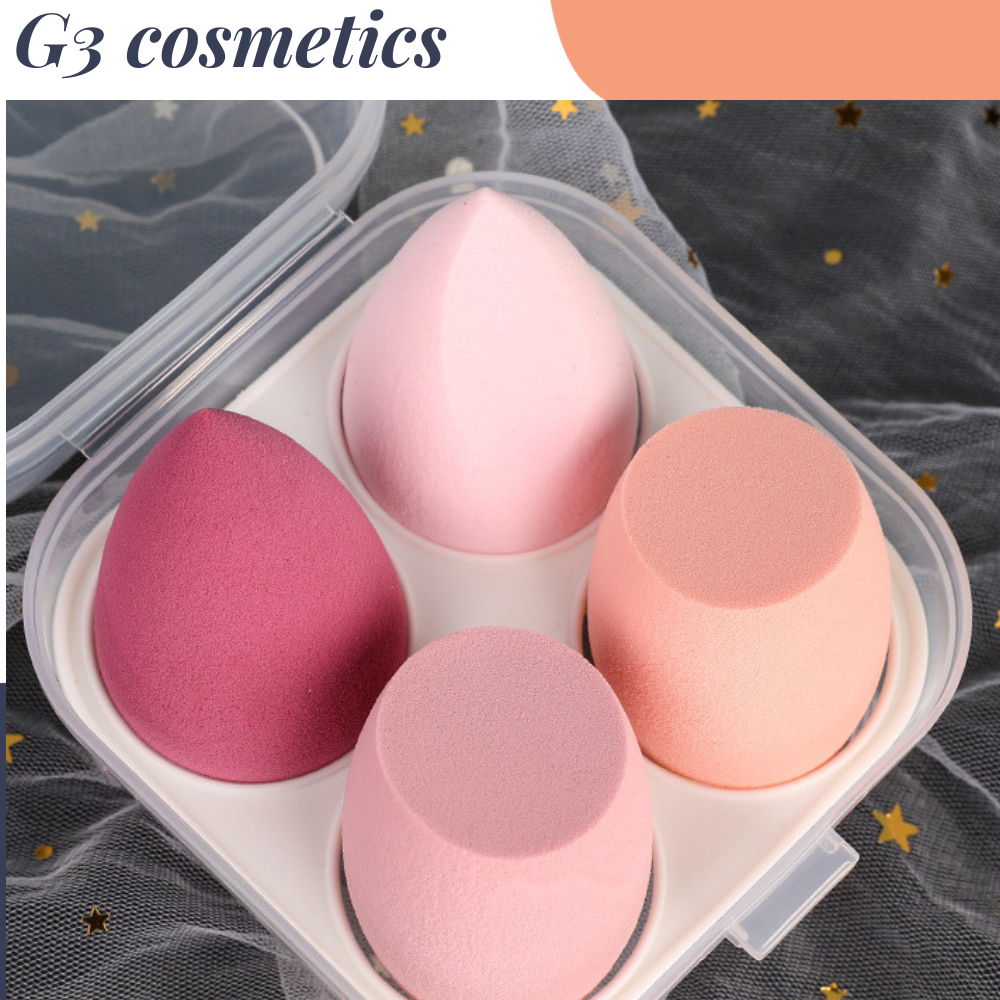 Hộp 4 mút trang điểm tông màu Pastel hình giọt nước xinh xắn mút tán kem nền make up chuyên ngiệp