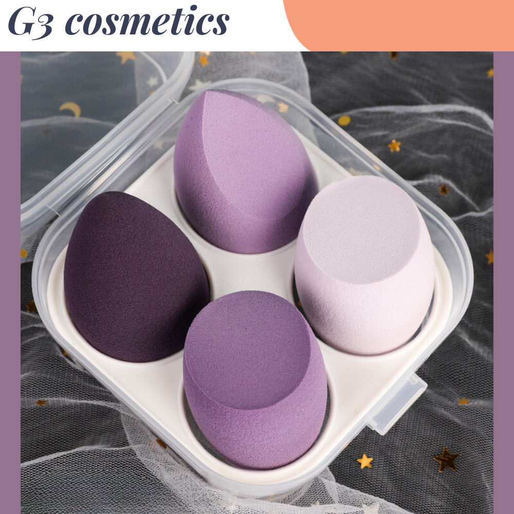 Hộp 4 mút trang điểm tông màu Pastel hình giọt nước xinh xắn mút tán kem nền make up chuyên ngiệp