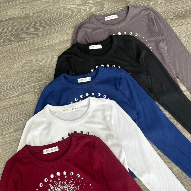 AnDi.vnxk Áo thun tay dài crop in hình hoạ tiết