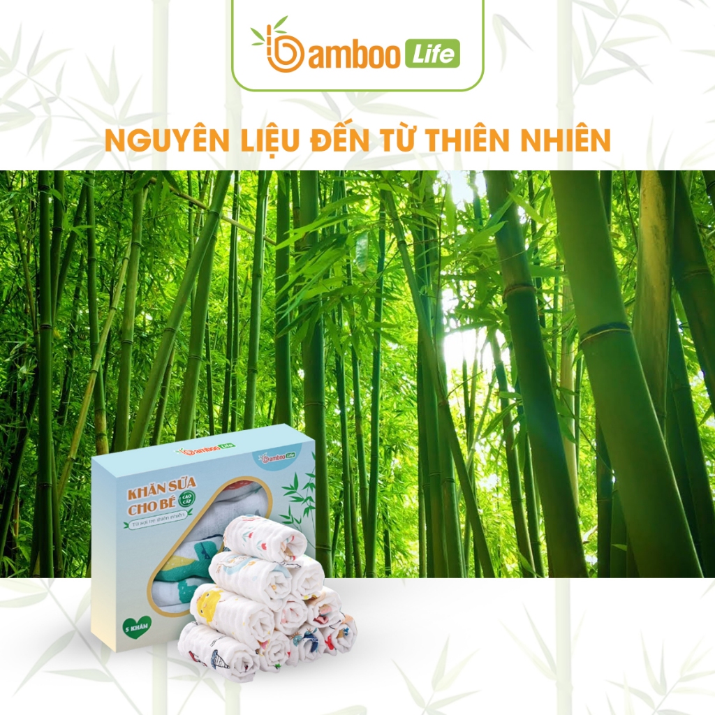 Khăn sữa cho bé sợi tre Bamboo Life BL137 hộp 5 chiếc lau mềm mịn, kháng khuẩn, thấm hút tốt an toàn cho da trẻ em