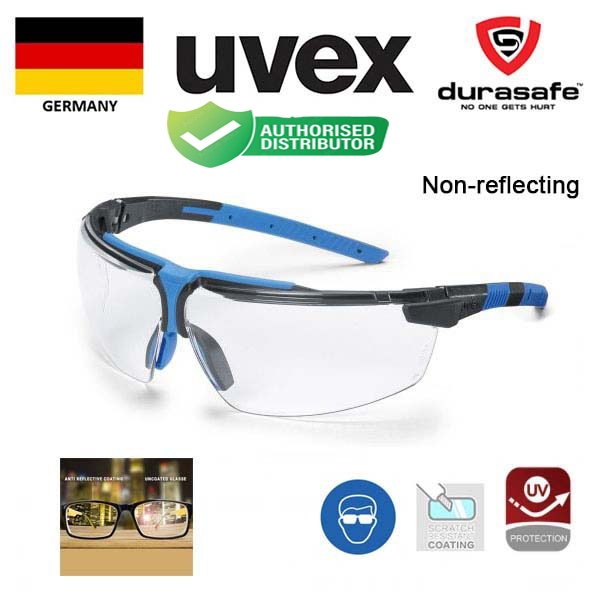 Kính UVEX 9190838 I-3 AR Black/Blue RT – Clear Len (lớp phủ chống phản chiếu) (tặng hộp và khăn lau kính)