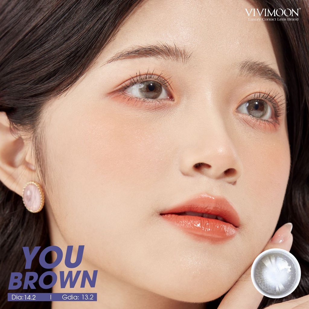 Lens cận cho mắt thở VIVIMOON 6 tháng màu nâu vân nhũ You Brown