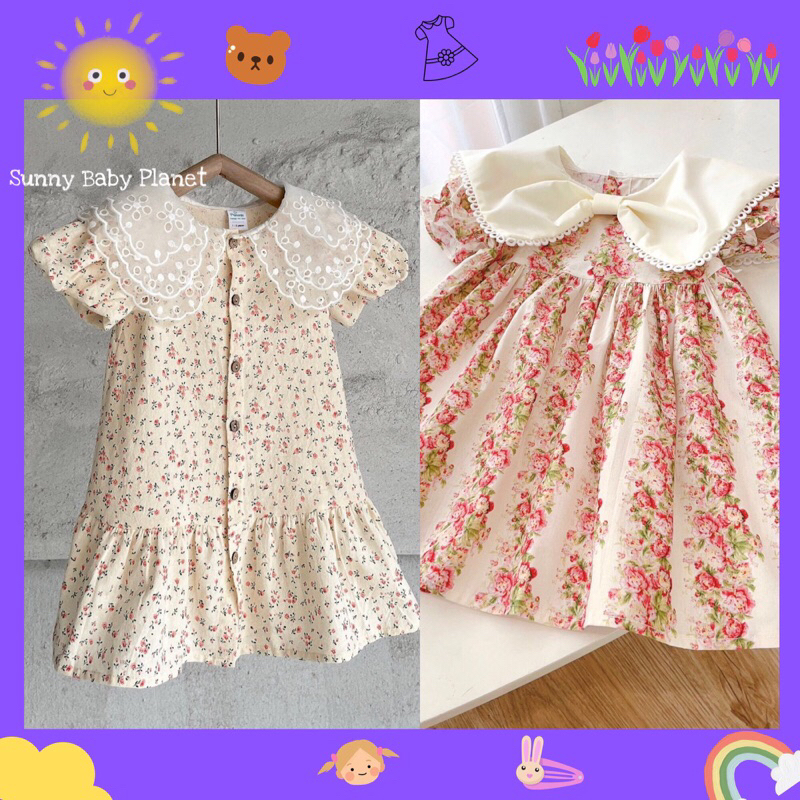 Váy bé gái cổ sen 3 lớp Sunny váy xinh cho bé chất cotton Cara váy đuôi cá màu trắng beige vintage