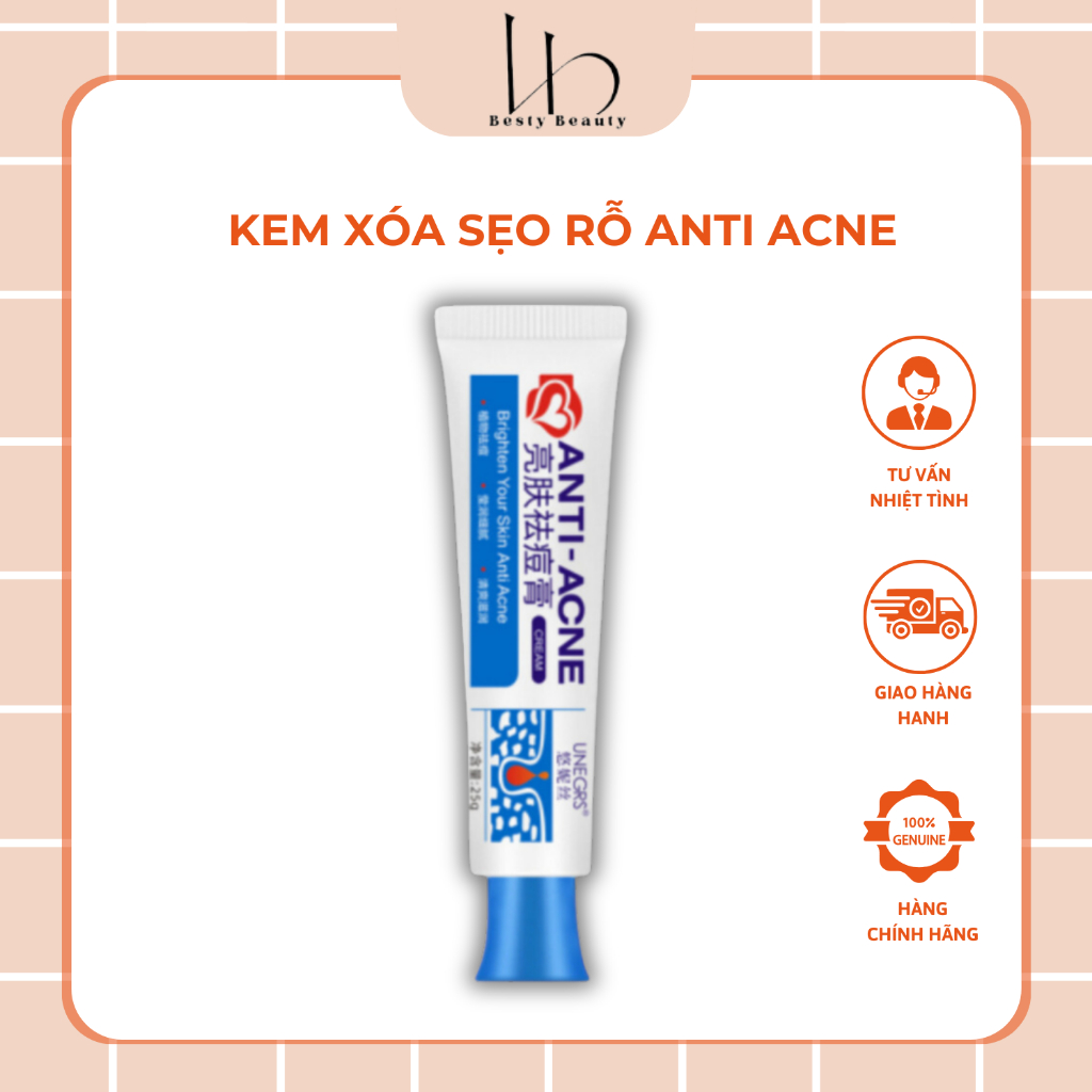Kem xóa sẹo rỗ ANTI ACNE làm lành sẹo rỗ, sẹo lõm, giúp lấy lại làn da khỏe mạnh, mịn màng 25g - Besty Beauty