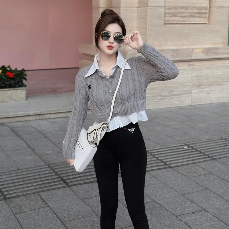 Áo Len Celine Phối Cổ Sơ Mi Hàng QCCC