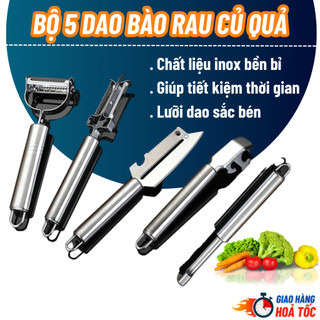 Bộ 5 món dao bào rau củ quả, bộ dụng cụ nạo rau củ quả rau của quả đa năng, gọt vỏ, bào sợi, chất liệu inox