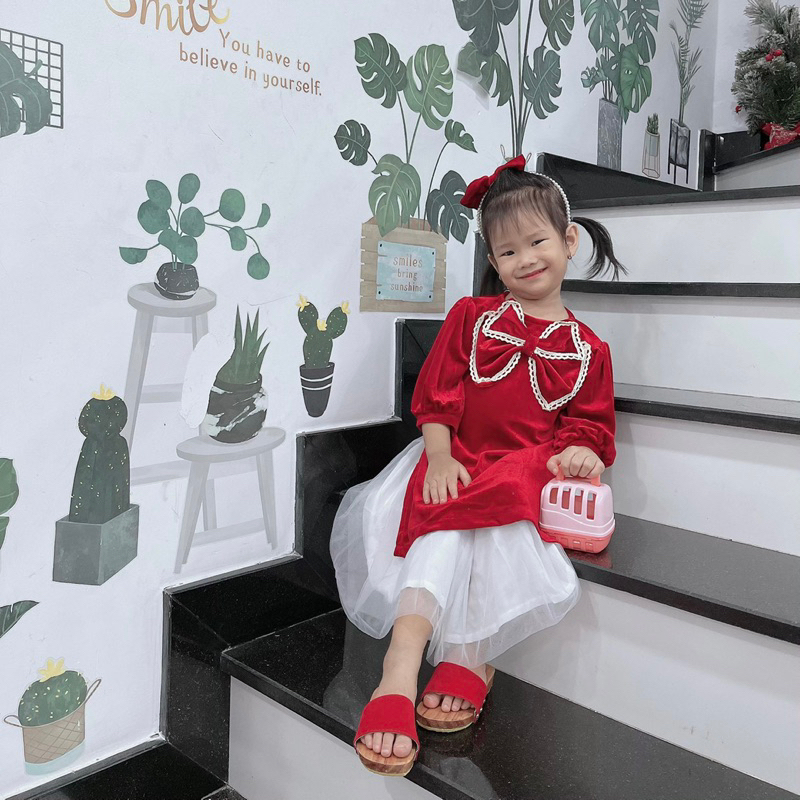 Áo Dài Cách Tân Nhung Đỏ NHÍM XÙ KIDS Tặng Kèm Cài Cho Bé Gái 6 Tháng Đến 8 Tuổi AD126