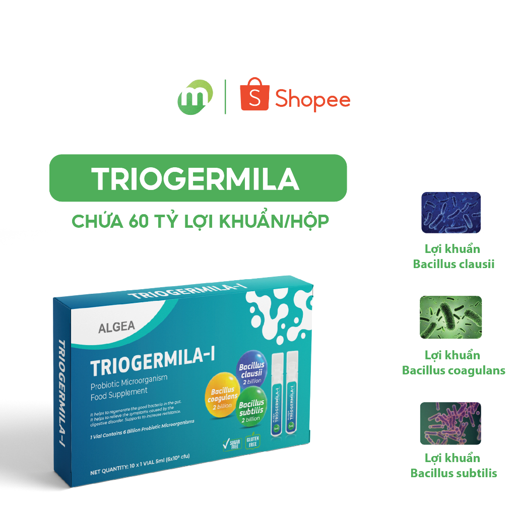 Triogermila - Men Vi Sinh Chứa 6 Tỷ Bào Tử Lợi Khuẩn Hỗ Trợ Biếng Ăn, Kém Hấp Thu, Tiêu Chảy