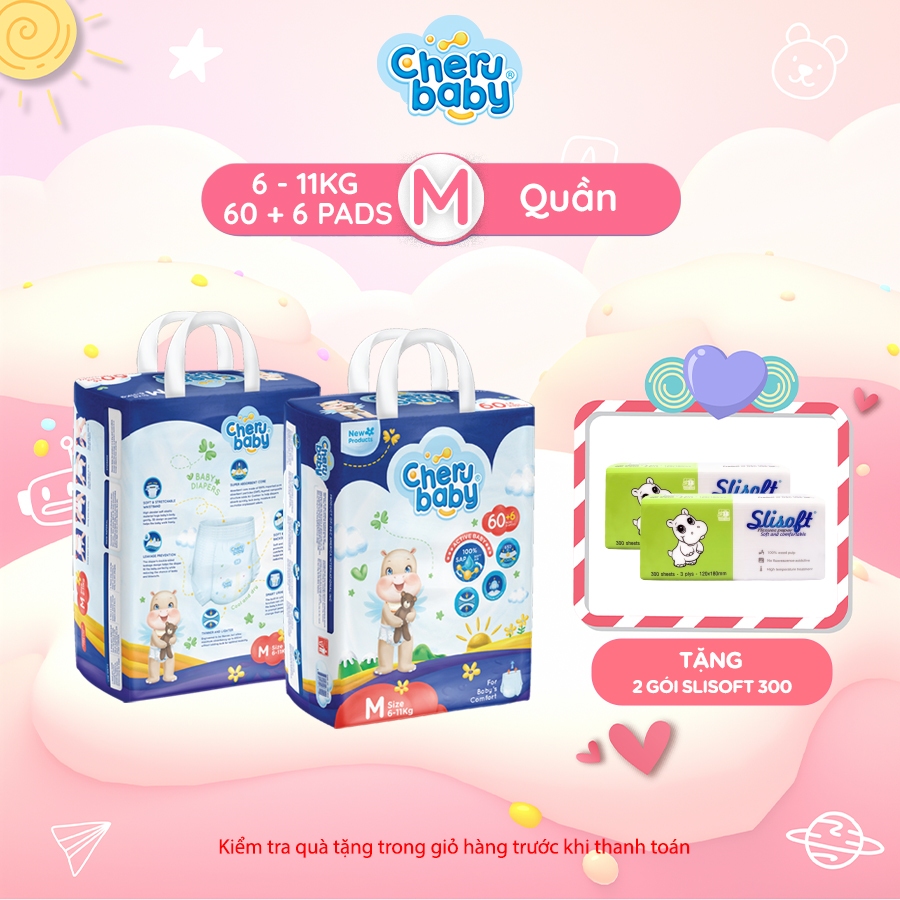 Tã Bỉm Quần CHERUBABY Kép Chống Tràn, Siêu Mỏng, Thoáng Khí